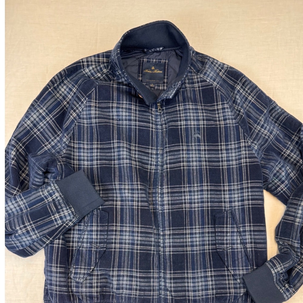 Brooks Brothers Mens Plaid Bomber Jacket L Quilted Lined Zip Up Casual Outerwear
